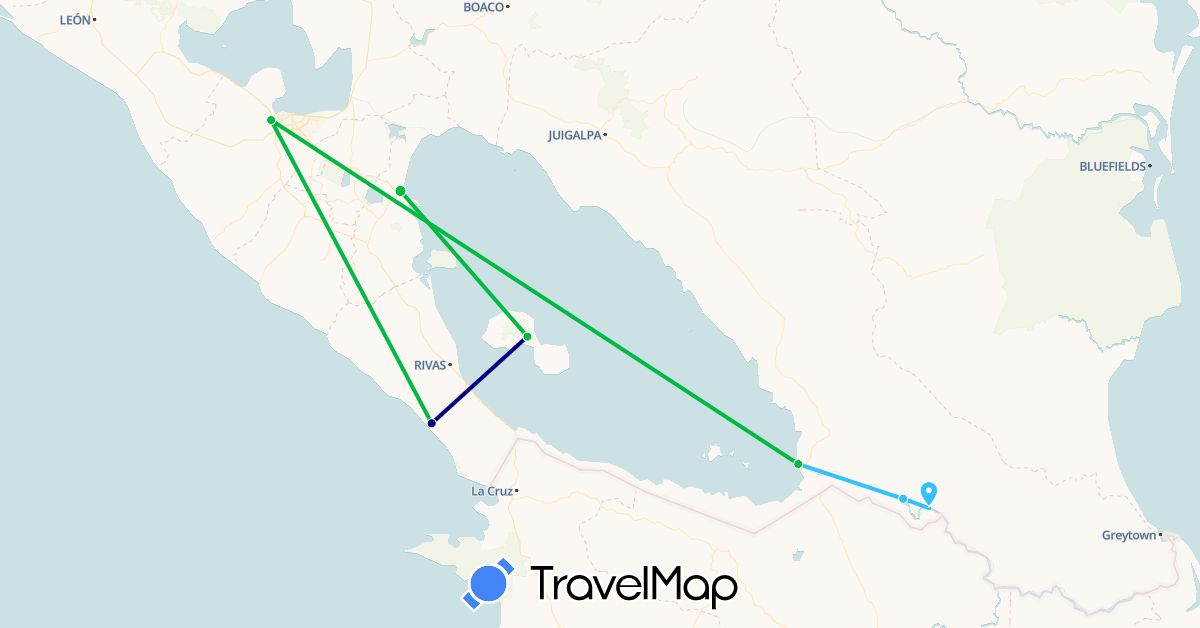 TravelMap itinerary: driving, bus, boat in Nicaragua (North America)